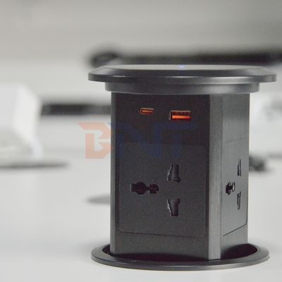 Novo suporte de elevação pneumática soquete emergente EUA Reino Unido Universal Quatro Monte de superfície Soquete de escritório superior com 15W de carregamento sem fio Soquete emergente