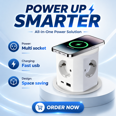 BNT Mesa de escritório Uso comercial IP44 4 tomadas de energia AC 16A ABS Pneumática Pop Socket USB A + C Portos PD20W Carregamento