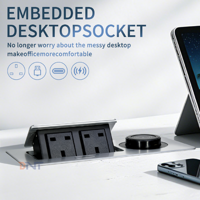 Tomada de Energia Pop-up de Venda Quente Unidade de Distribuição de Energia de Mesa com Carregamento Sem Fio Duplo Padrão UK 15W para Conveniência de Mesa