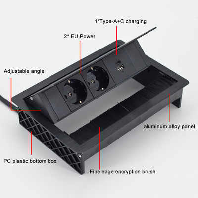 Soquete de cobertura de flip de mesa com 2 tomadas de corrente Soquete de energia de conferência Tabela de fio Grommet Soquete de energia conveniente
