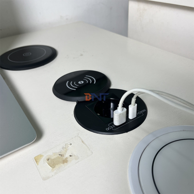 Mobiliário de escritório carregador sem fio QI redondo com tomada de energia UE e usb a + c para estação de carregamento de sofá-cafe