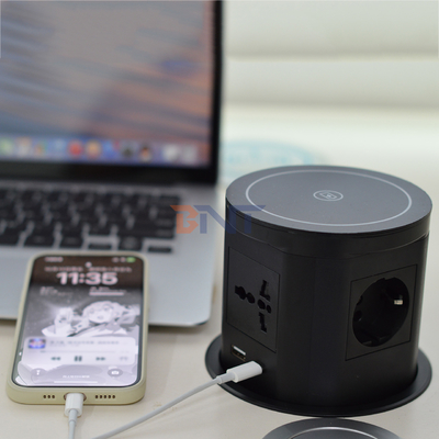 Kitchen Hidden Pneumatic Pop Up Power Sockets com porta usb e carregador sem fio de 15W para escritório