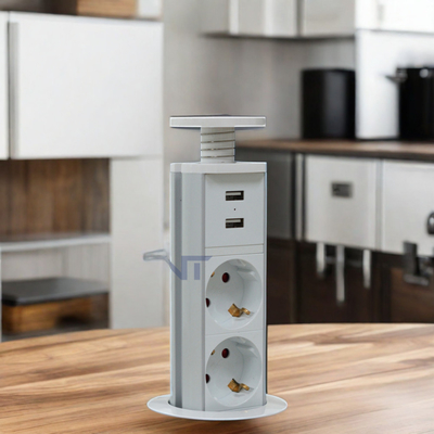 IP44 6cm Cor branca tomada de energia da torre vertical da cozinha com carga USB
