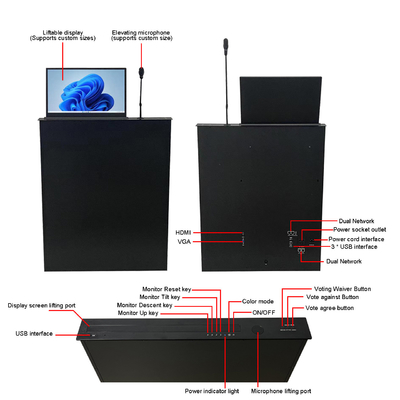 Sistema de conferência 15,6 polegadas Motorizado Pop up LCD Monitor Elevador Personalizado Tamanho 17 ~ 24 polegadas tela de computador