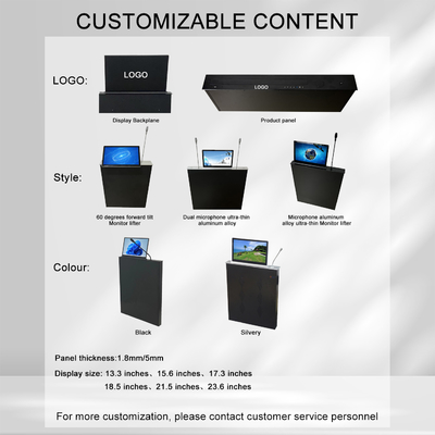 Sistema de conferência 15,6 polegadas Motorizado Pop up LCD Monitor Elevador Personalizado Tamanho 17 ~ 24 polegadas tela de computador