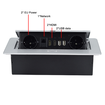 Embutida Fábrica Pop up Socket com tomada de energia UE embutida Tabletop IP44 2 tomadas de corrente alternada RJ45 Rede e plugue HDMI