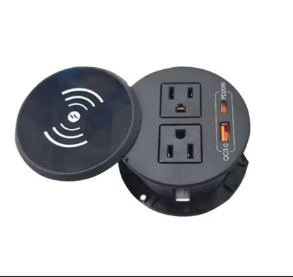 Móveis de escritório tomada ABS redonda com carregador sem fio usb a + c para mesa de café hotle estação de carregamento