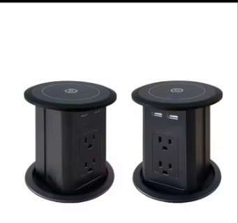 Hot Selling Pop-Up Power Sockets Duplo design lateral 4 tomadas AC com duplo USB A + C + carregador sem fio para desktop