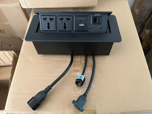 Nova popular liga de zinco pop up USB tomada de energia 2 AC USB HDMI RJ45 para escritório reunião hotel
