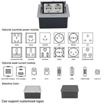 OEM/ODM Modern Office Essential BNT Popup Power Socket com 2 tomadas de corrente AC incorporadasEU/UK/US/CN16A/10A/6A Corrente nominal