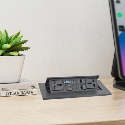 OEM/ODM Universal 16A/10A tomadas AC & Cat6 Data Port PopUp Design Socket Tabletop IP44 Nível com 2 tomadas