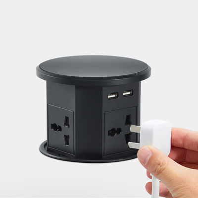 OEM/ODM Smart Pop-Up Power Outlet Alumínio Soquete de mesa com 4 tomadas AC e 2 portas USB Padrão IP44 para carregamento