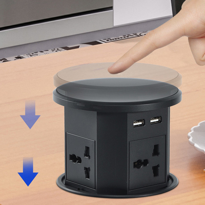 OEM/ODM Smart Pop-Up Power Outlet Alumínio Soquete de mesa com 4 tomadas AC e 2 portas USB Padrão IP44 para carregamento