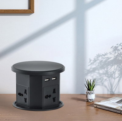 OEM/ODM Smart Pop-Up Power Outlet Alumínio Soquete de mesa com 4 tomadas AC e 2 portas USB Padrão IP44 para carregamento