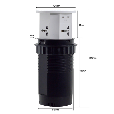 OEM/ODM Smart Pop-Up Power Outlet Alumínio Soquete de mesa com 4 tomadas AC e 2 portas USB Padrão IP44 para carregamento