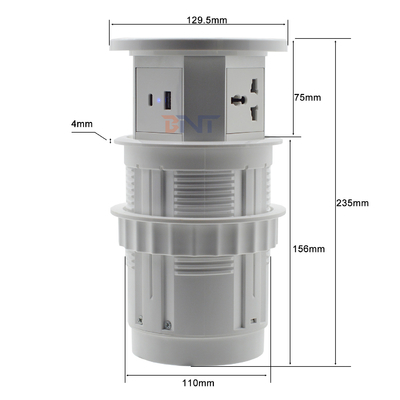 OEM/ODM Smart Pop-Up Power Outlet Alumínio Soquete de mesa com 4 tomadas AC e 2 portas USB Padrão IP44 para carregamento