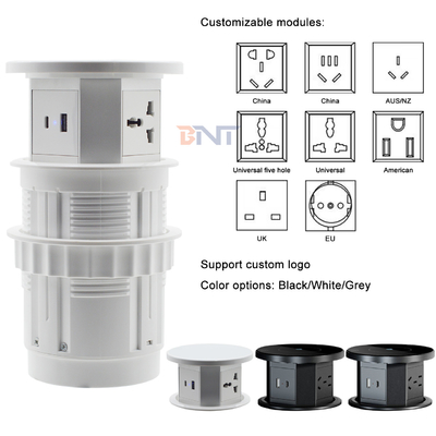 OEM/ODM Smart Pop-Up Power Outlet Alumínio Soquete de mesa com 4 tomadas AC e 2 portas USB Padrão IP44 para carregamento