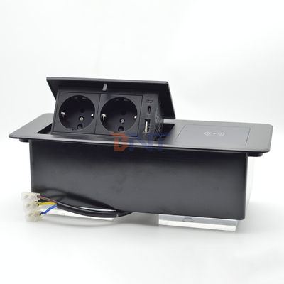 Mesa de escritório tomadas de carga ocultas caixa de conexão múltipla tomada de energia pop up com carregamento sem fio