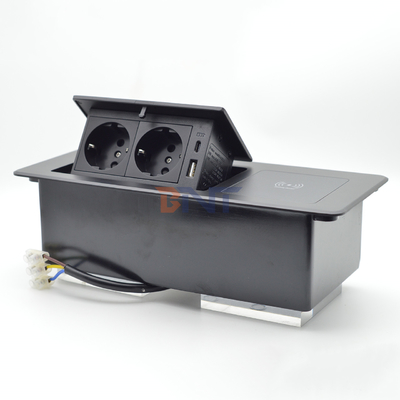 Mesa de escritório tomadas de carga ocultas caixa de conexão múltipla tomada de energia pop up com carregamento sem fio