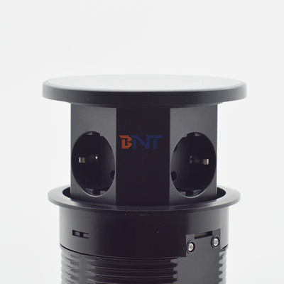 OEM/ODM Smart Pop-Up Power Outlet Alumínio Soquete de mesa com 3 tomadas AC & 2 portas USB Padrão IP44 para carregamento