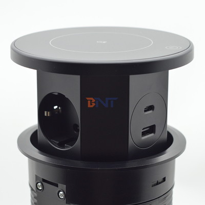OEM/ODM Smart Pop-Up Power Outlet Alumínio Soquete de mesa com 3 tomadas AC & 2 portas USB Padrão IP44 para carregamento