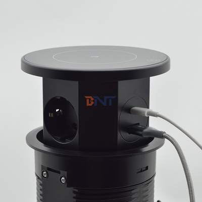 OEM/ODM Smart Pop-Up Power Outlet Alumínio Soquete de mesa com 3 tomadas AC & 2 portas USB Padrão IP44 para carregamento