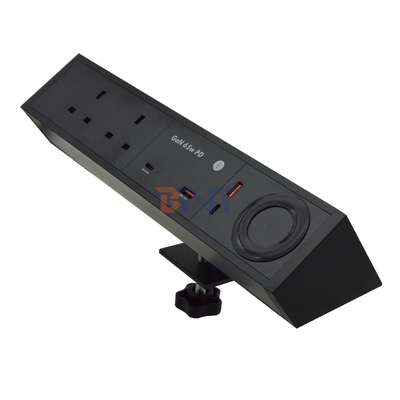 Multifuncional 2 tomadas de corrente alternada dupla USB A + C Reino Unido 65W PD carregamento rápido de escritório pinça tomada de energia