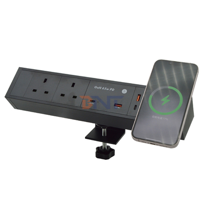 Multifuncional 2 tomadas de corrente alternada dupla USB A + C Reino Unido 65W PD carregamento rápido de escritório pinça tomada de energia