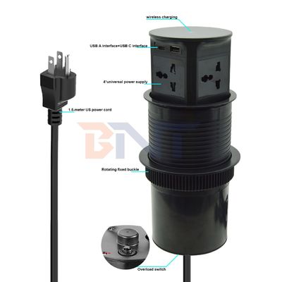 Carregador sem fio BNT Automático Pneumático Pop-up Lavatório de cozinha torneira Nova mesa de design 4 tomadas Automático moderno