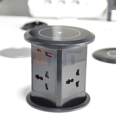 Novo suporte de elevação pneumática soquete emergente EUA Reino Unido Universal Quatro Monte de superfície Soquete de escritório superior com 15W de carregamento sem fio Soquete emergente
