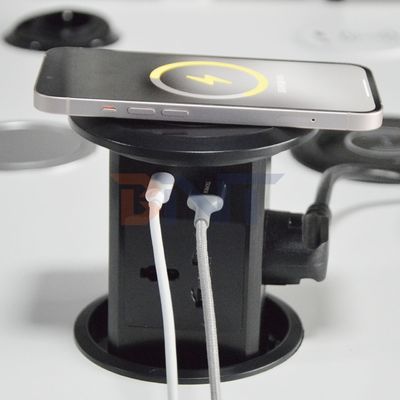 Novo suporte de elevação pneumática soquete emergente EUA Reino Unido Universal Quatro Monte de superfície Soquete de escritório superior com 15W de carregamento sem fio Soquete emergente