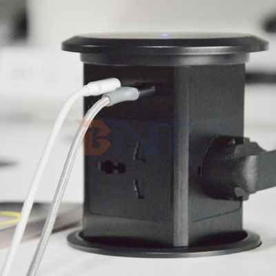 Novo suporte de elevação pneumática soquete emergente EUA Reino Unido Universal Quatro Monte de superfície Soquete de escritório superior com 15W de carregamento sem fio Soquete emergente