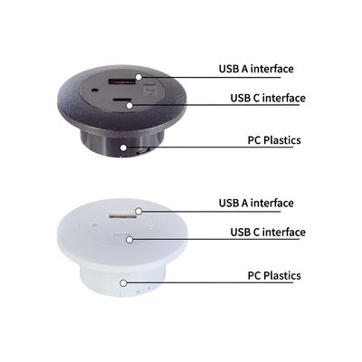 Soquete de alimentação de mesa montada em plástico com portas de carregamento USB A + C