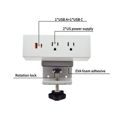 Multifuncional 2 tomadas de corrente alternada USB A + C US Power Carregamento Rápido Grampos de Desktop Socket Power Strip