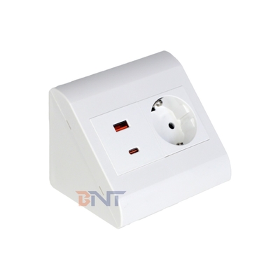 Tomada de mesa portátil UE para escritório e casa IP44 com portas de saída USB A+C para múltiplos dispositivos