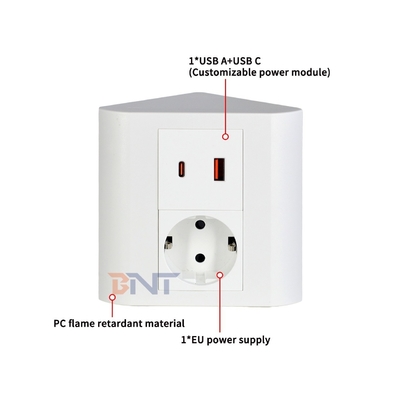 Tomada de mesa portátil UE para escritório e casa IP44 com portas de saída USB A+C para múltiplos dispositivos