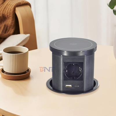 Tomadas de energia pop-up pneumáticas ocultas na cozinha Carregador sem fio com 4 tomadas AC e USB A+C