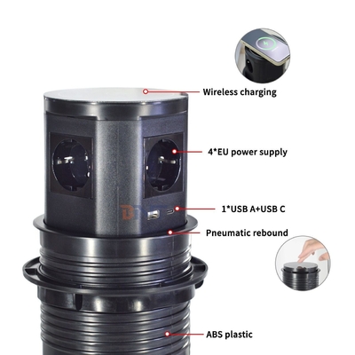 Tomadas de energia pop-up pneumáticas ocultas na cozinha Carregador sem fio com 4 tomadas AC e USB A+C