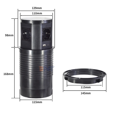Tomadas de energia pop-up pneumáticas ocultas na cozinha Carregador sem fio com 4 tomadas AC e USB A+C