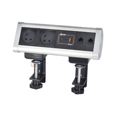 Desenho de clip adesivo Prenda de escritório Soquete de alimentação com 2 tomadas AC IS USB A + C PD 20W Carregamento rápido