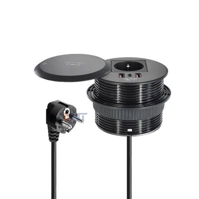 Tomada de energia para mesa ou sofá com design embutido, tomada de energia padrão da UE com 2 portas de carregamento Tipo A + 1 Tipo C