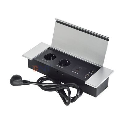 Tomada de mesa com design Flip oculto com 2 tomadas EUAC USB A+C HDMI Rede