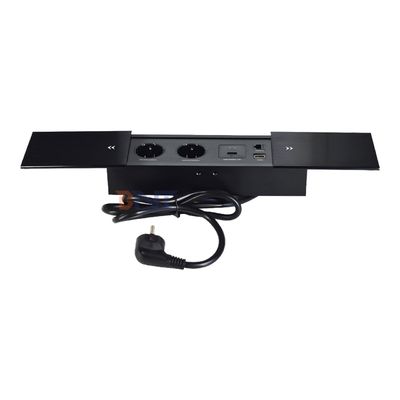 Double Silp Open Euro Tabletop Electric Power Socket Slip-Open 2 tomadas AC & USB A + C IP44 para uso de escritório