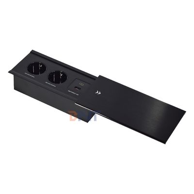 Slip-Open Euro Tabletop Electric Power Socket 2 AC Outlets USB A+C IP44 16A Corrente nominal para uso no escritório