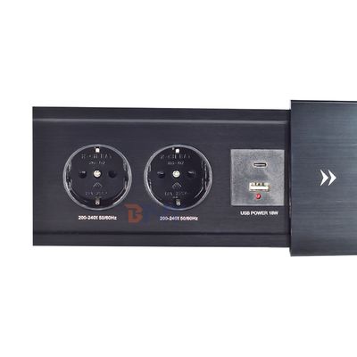 Slip-Open Euro Tabletop Electric Power Socket 2 AC Outlets USB A+C IP44 16A Corrente nominal para uso no escritório