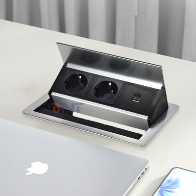 Tomada de energia de mesa com escova de mesa personalizada de fábrica, tampa flip, soquete USB de 20W, grommet de energia de mesa oculto