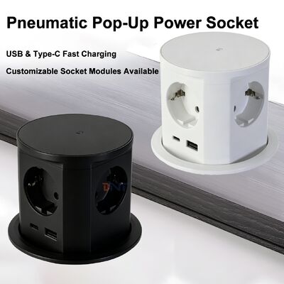 BNT Mesa de escritório Uso comercial IP44 4 tomadas de energia AC 16A ABS Pneumática Pop Socket USB A + C Portos PD20W Carregamento