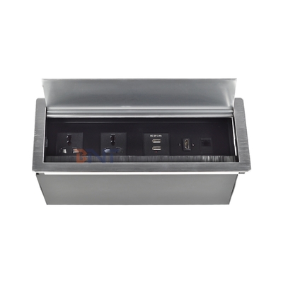 Tomada de energia de mesa para desktop com preço de fábrica, com tampa basculante, com 2*tomadas universais, 2*USB A, 1*Rede, 1*HDMI